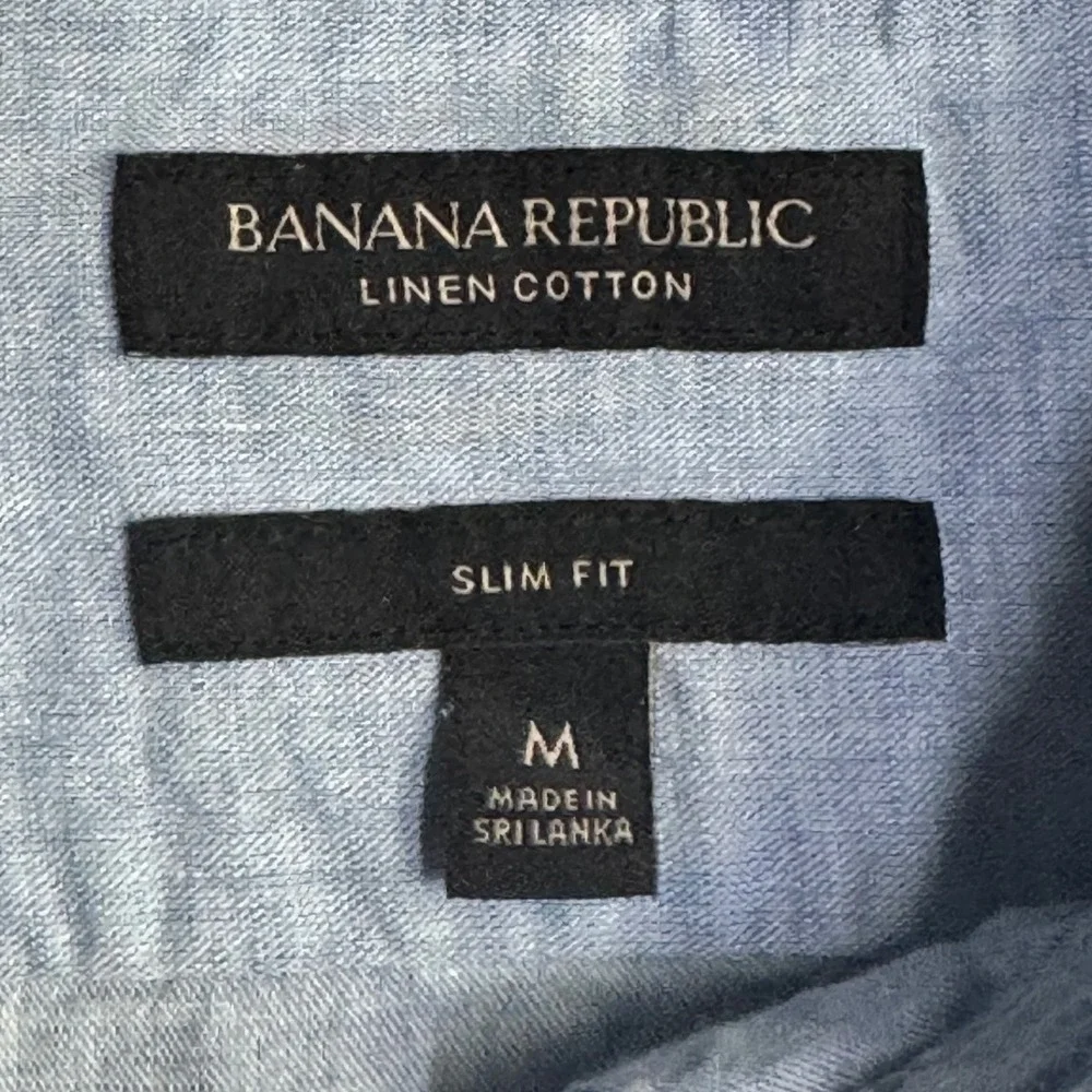 Banana Republic Mens Slim Fit Linen Cotton Short Sleeve Button Down Shirt Blue M